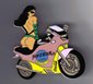 Macau - Pink and Yellow Motorcycle Girl Black Hair